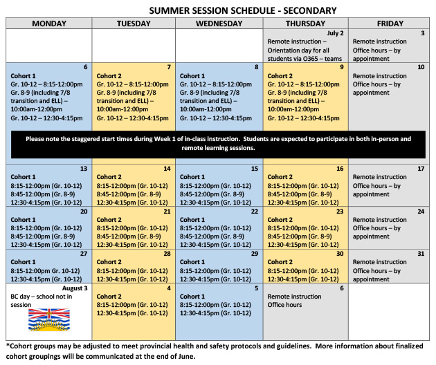 Summer Session Burnaby Schools School District 41, Burnaby, BC, Canada