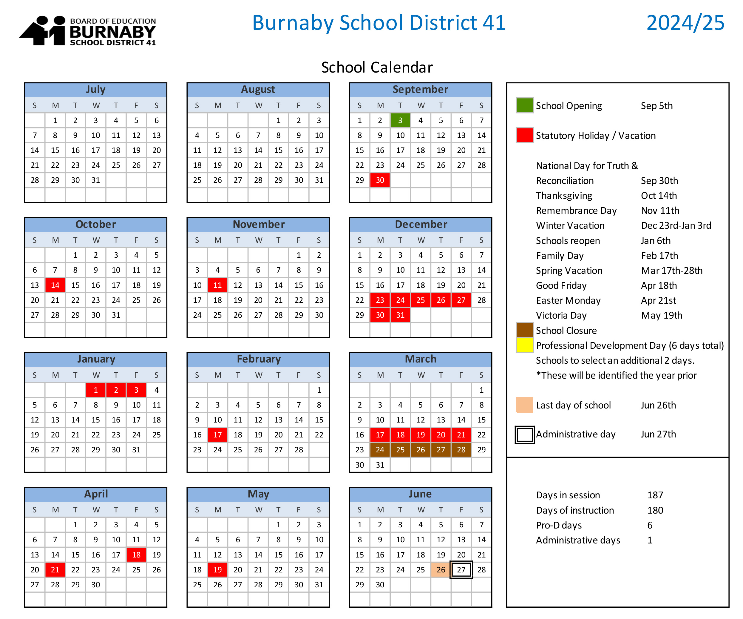 SchoolCalendar2425 Burnaby Schools