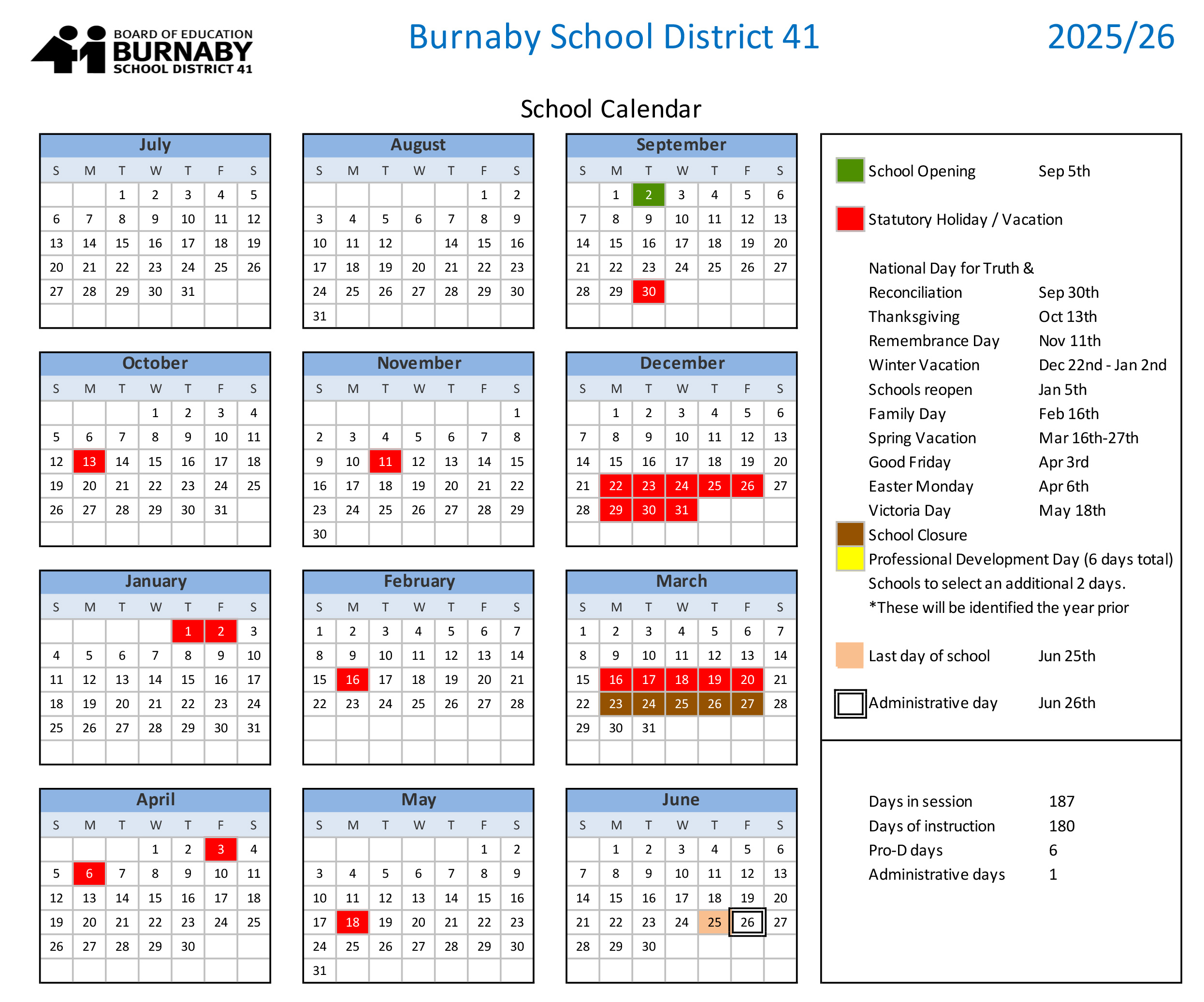 School Calendar 25 26 Burnaby Schools School Calendar 25 26 Burnaby Schools